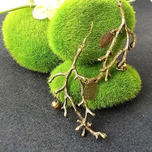 Tree nature bronze beaded long earrings bohemian